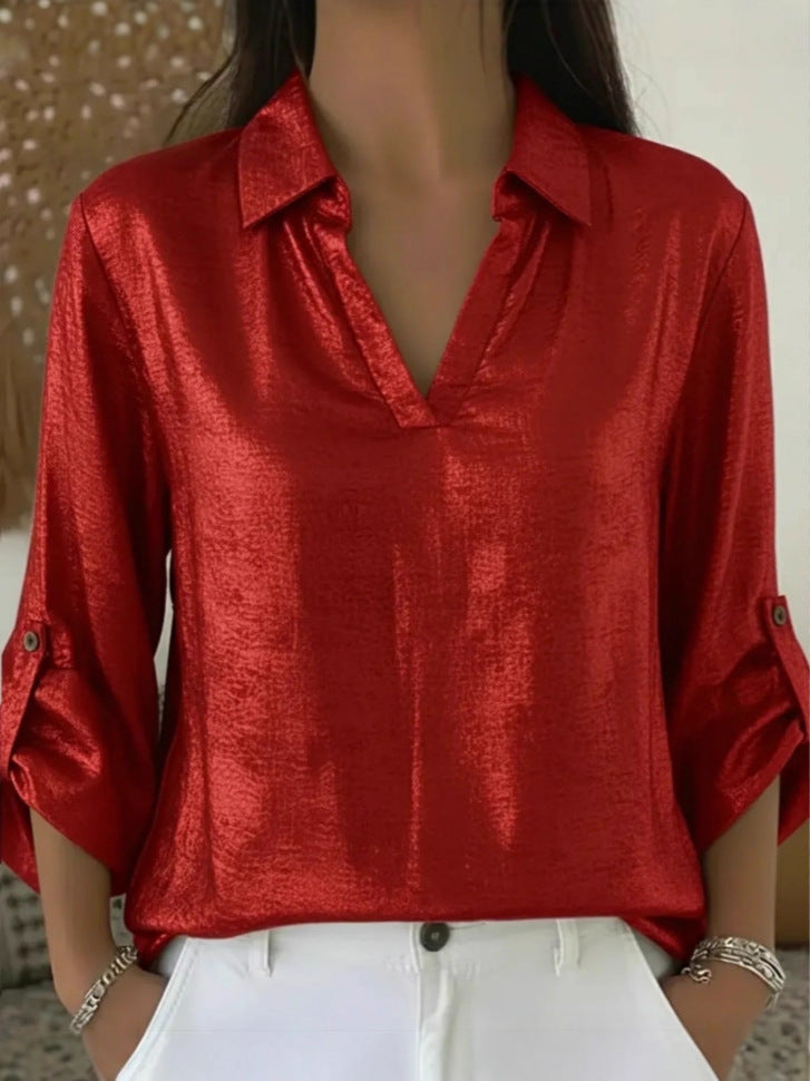 Women's Casual Loose Wear Bronzing Pocket T-shirt Tops