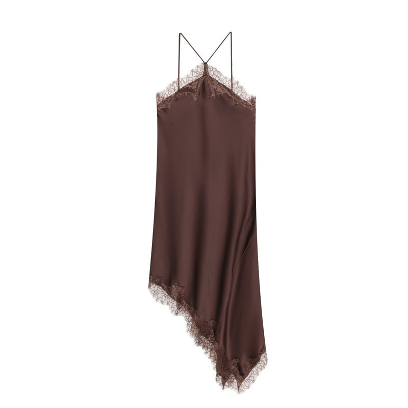 Women's Fashion Wear Lace Silk Satin Texture Dress