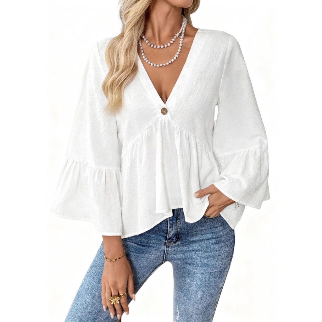 Women's Solid Color Ruffle Sleeve Cotton Female Blouse