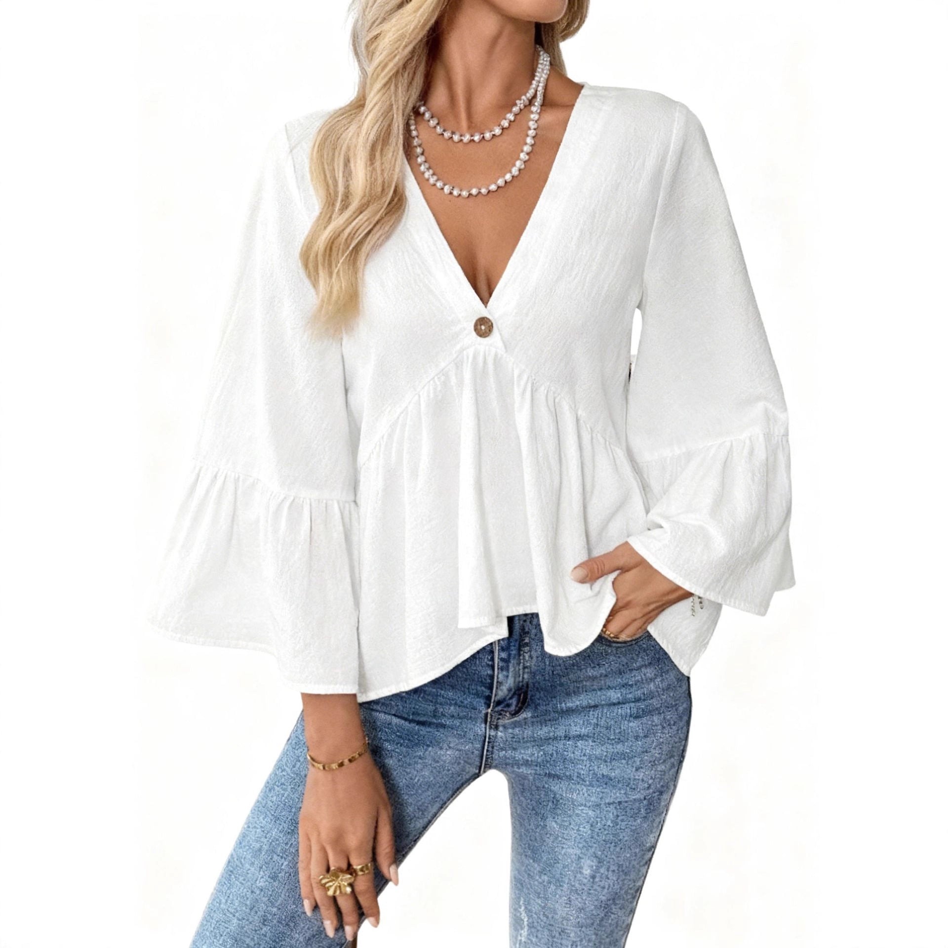 Women's Solid Color Ruffle Sleeve Cotton Female Blouse