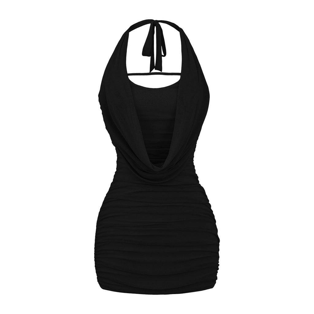 Hot Pure Desire Swing Collar Mesh Halter Dress