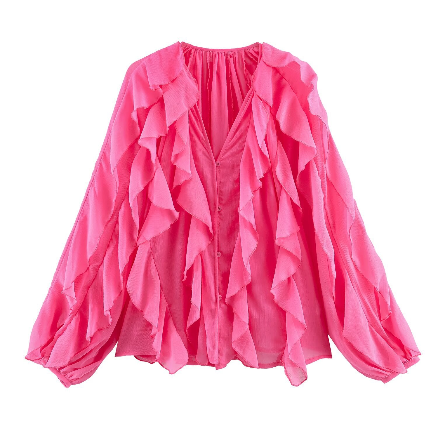 Spring Laminated Decoration Solid Color Shirt Blouse