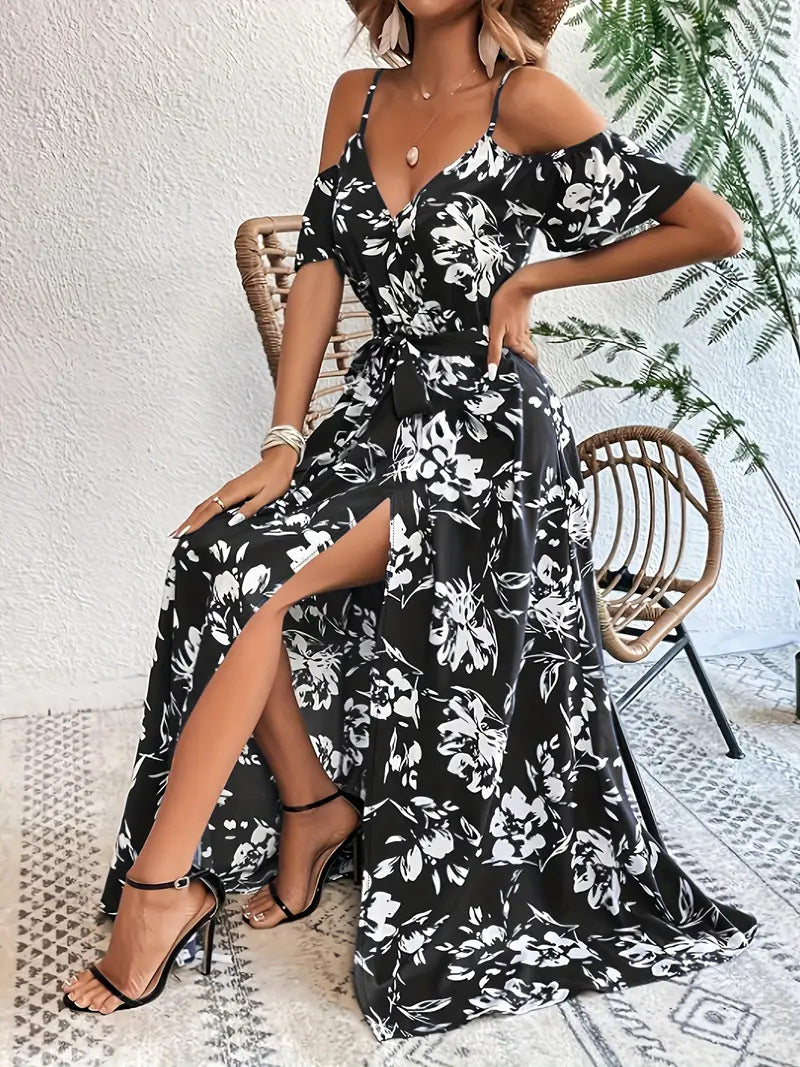 Floral Printed Sling Exotic Bohemian Vacation Style Elegant Dress