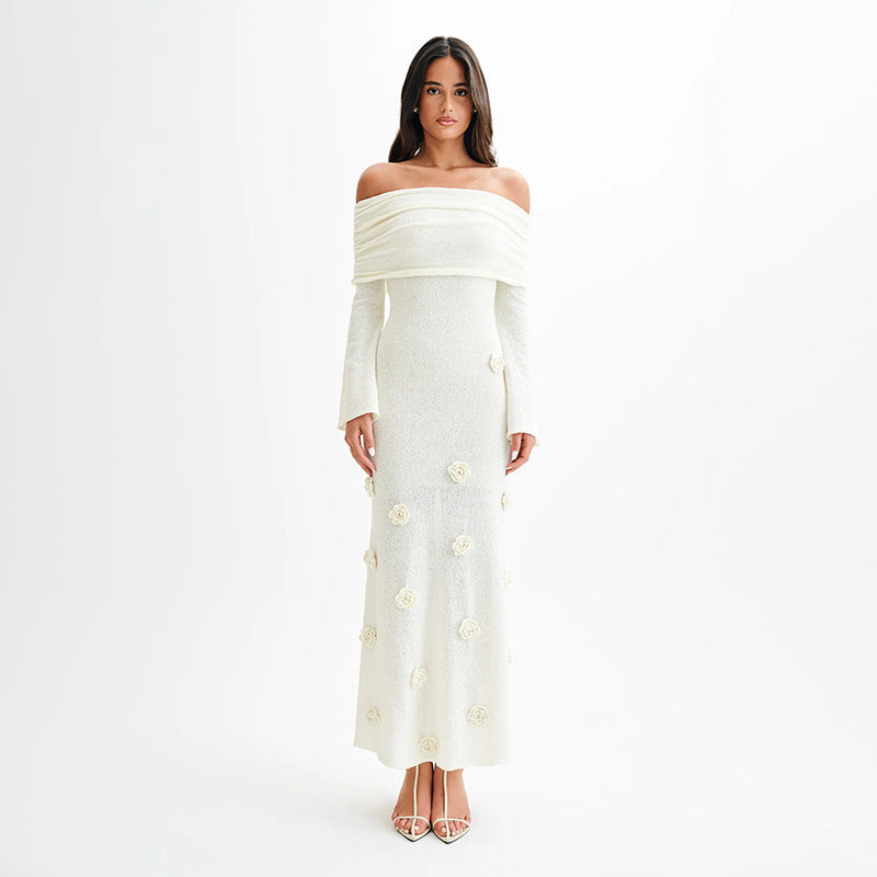 Versatile Women's Sexy Three-dimensional Flower Knitted Dress