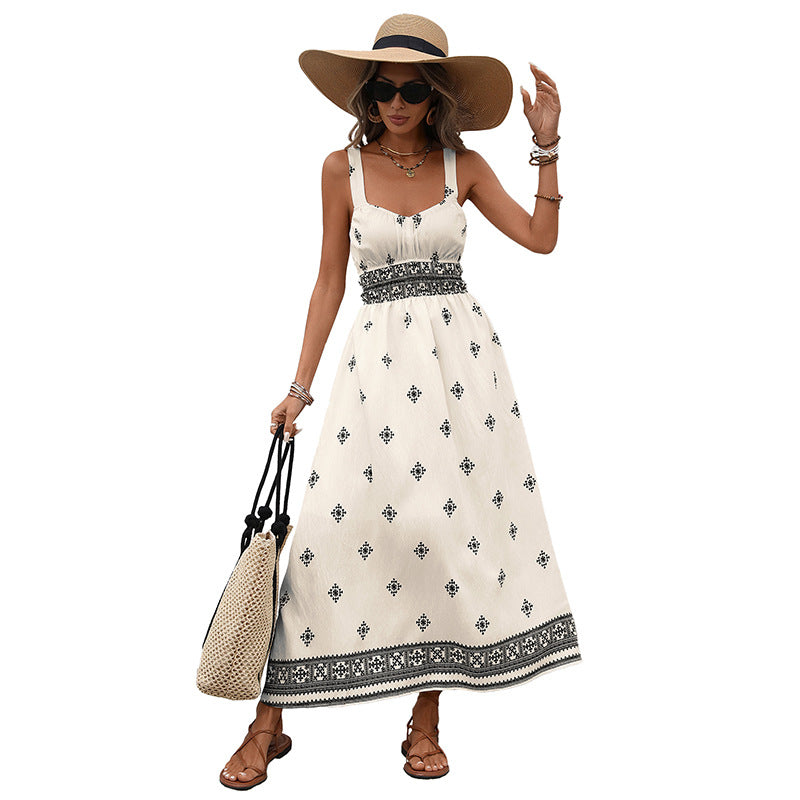 Women's Russian Suspender Summer Temperament Positioning Printing Dress
