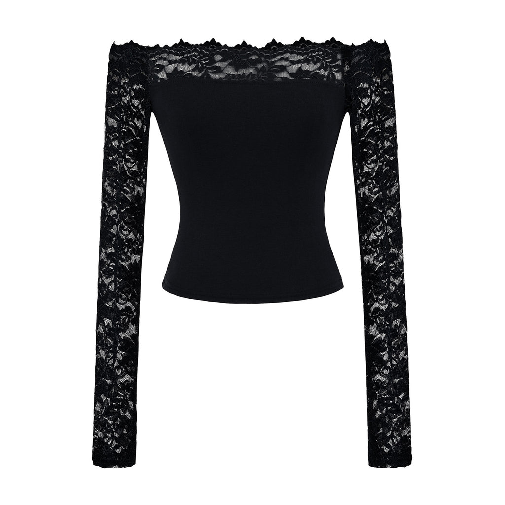 Classy Stylish Women's Lace Stitching Long-sleeved Women's T-shirt