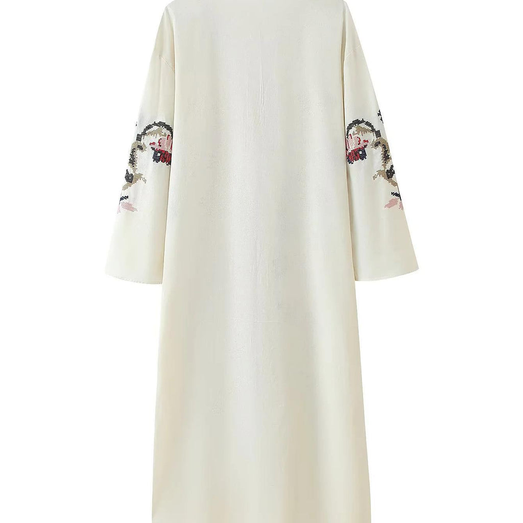 Classic Women's Vacation Embroidered Summer Flowers Dress