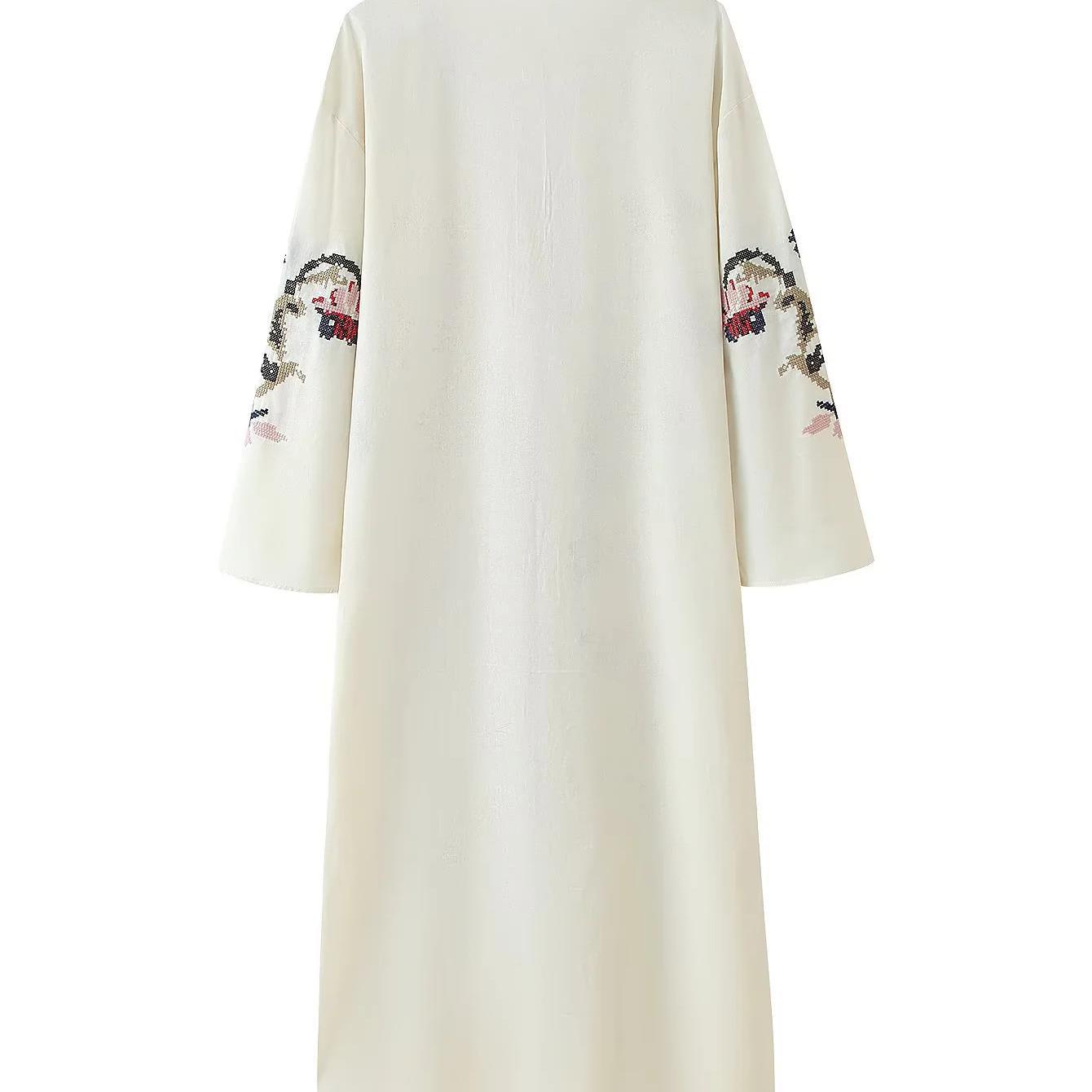 Classic Women's Vacation Embroidered Summer Flowers Dress
