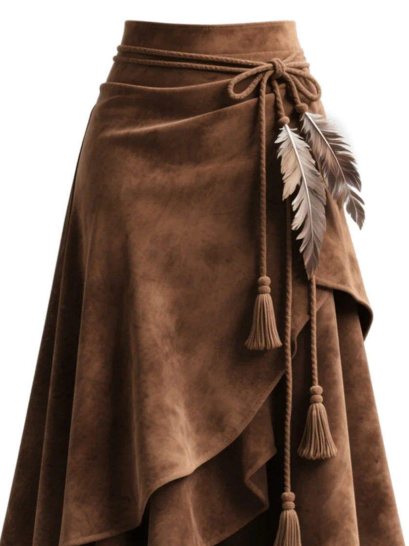 Women's European Vintage Suede Western Style Irregular Skirts