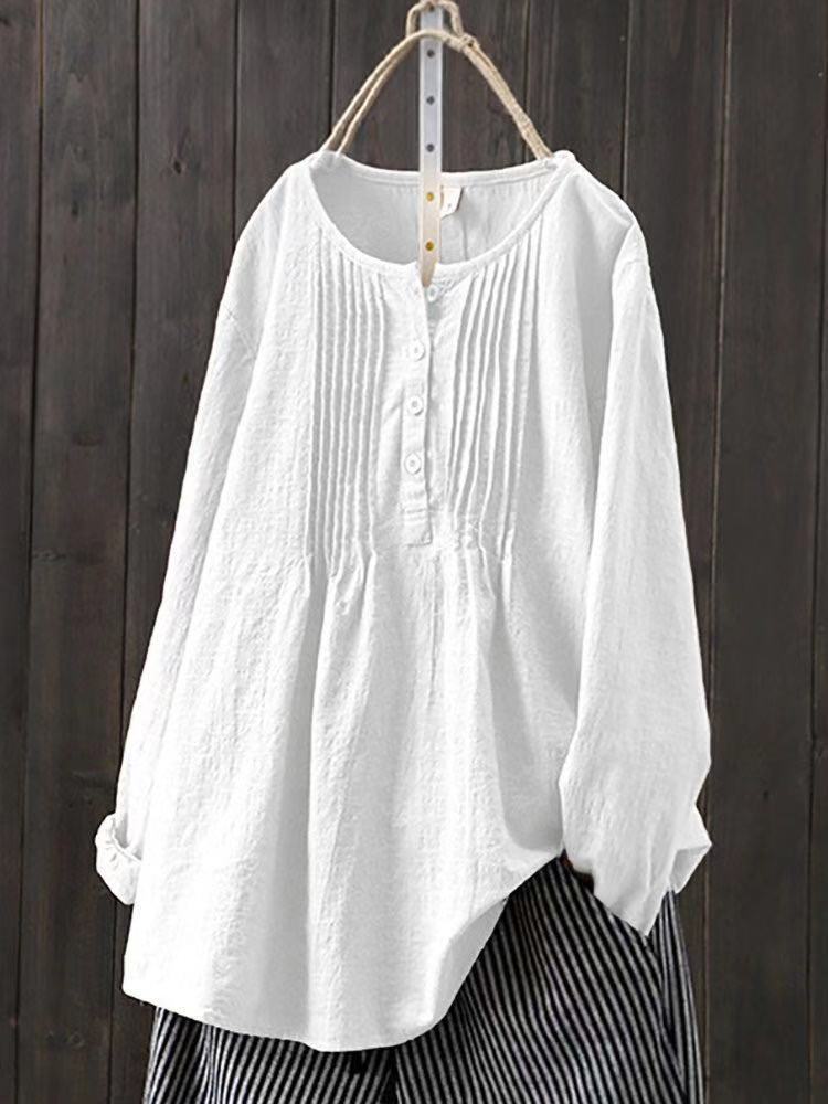 Art Solid Color Bamboo Cotton Linen Pullover Tops
