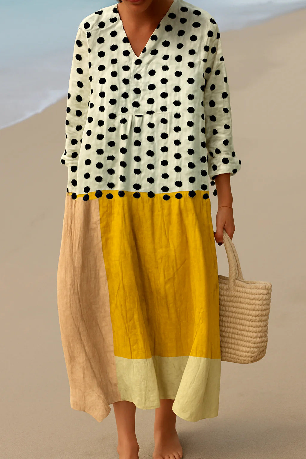 Women's Printed Fashion Popular Stitching Linen Dress
