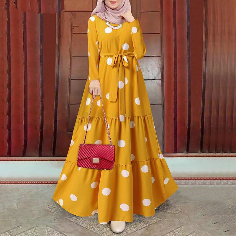 Women's Loose Pullover Sundress Retro Dotted Prints Dress