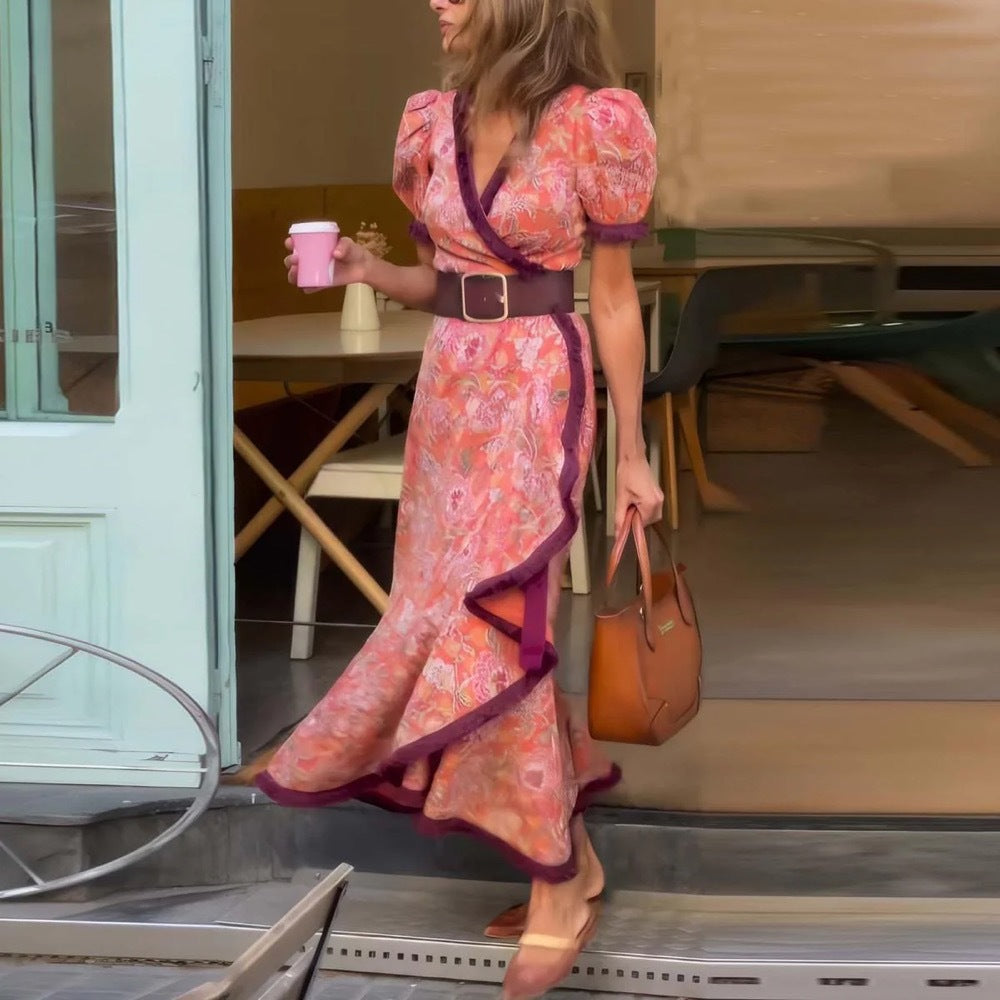 Bohemian Elegant Holiday Floral Print Long Dress