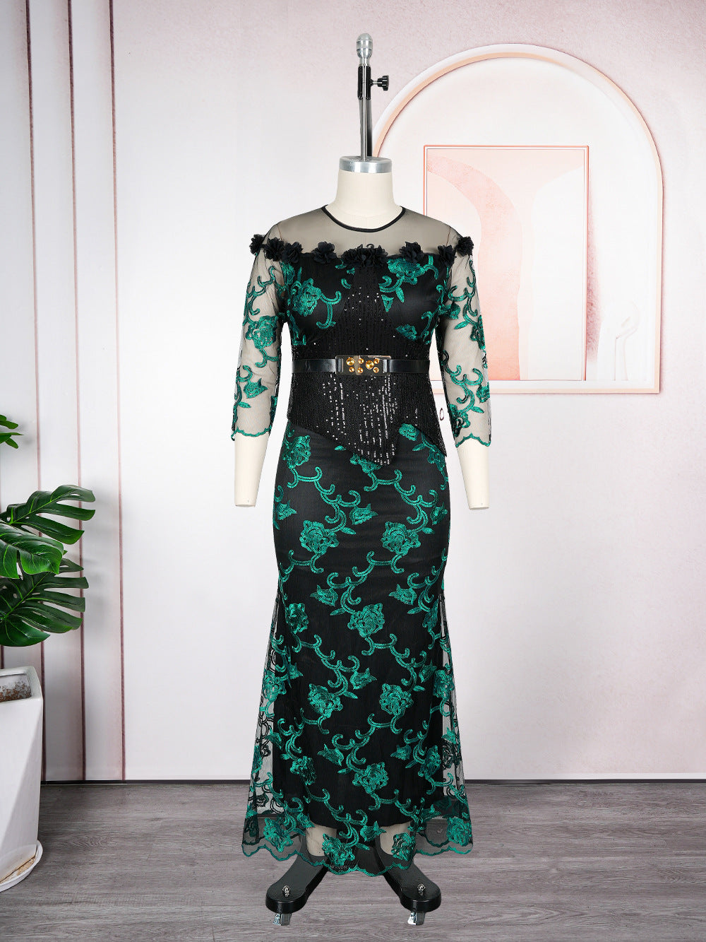 Women's African Lace Slim Fit Patchwork Hip Plus Size