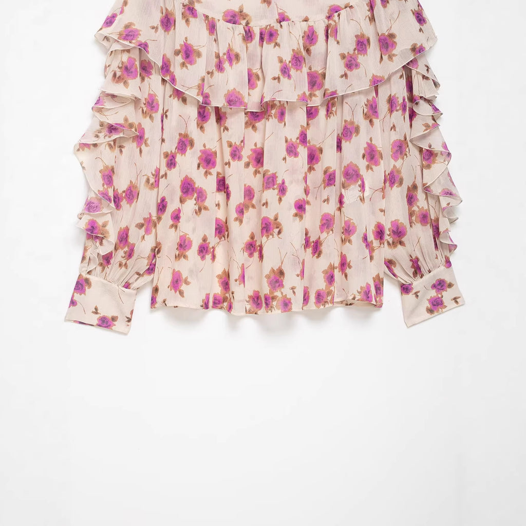Women's Retro Style Printed Laminated Decoration Shirt Blouse