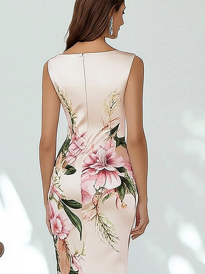 Women's Flower Digital Printing Brace Sleeveless Hip Back Dress