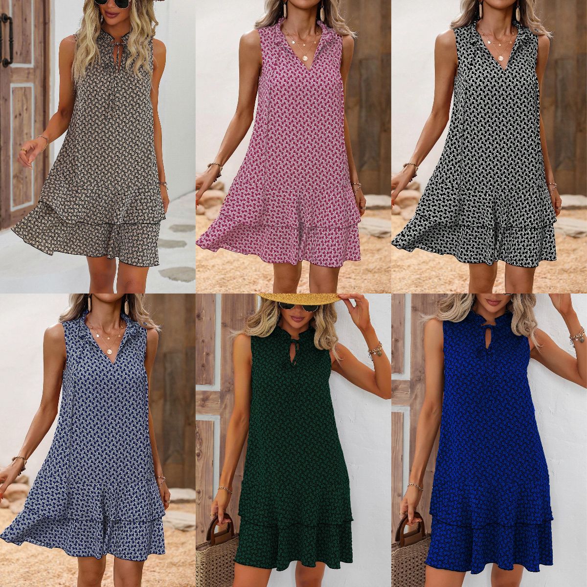 Cool Printed Bow Tie Fashion Lace Dress