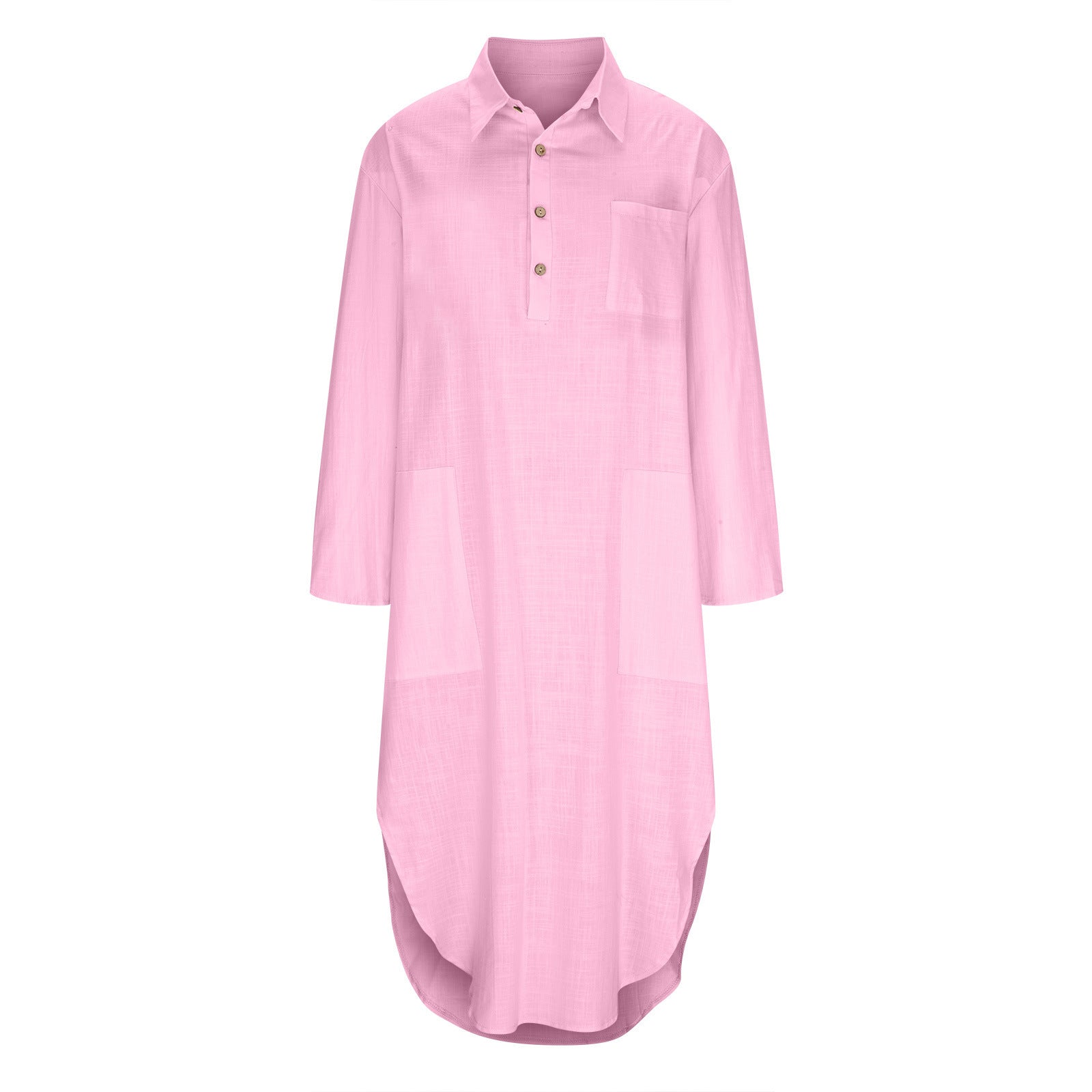 Women's Solid Color Buttons Slit Loose Breathable Casual Shirt Cotton Linen Dress
