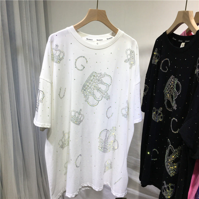Rhinestone Crown Shiny Fashionable Stylish With Sleeves Female Shorts