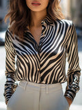 Women's Elastic Satin Printed Leopard Print Leisure Loose Shirt Tops