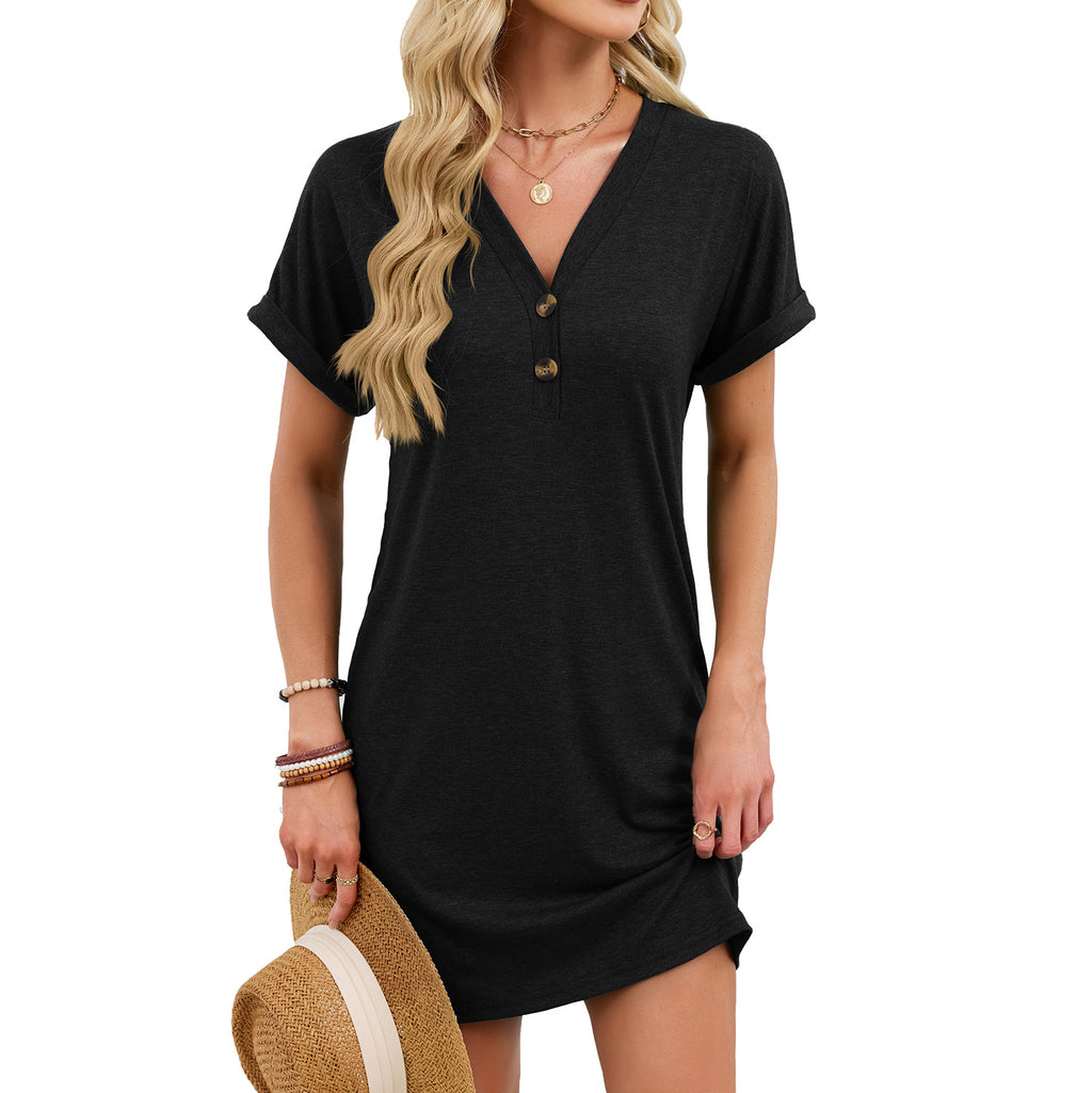 Women's Solid Color Button Sleeve T-shirt Dress