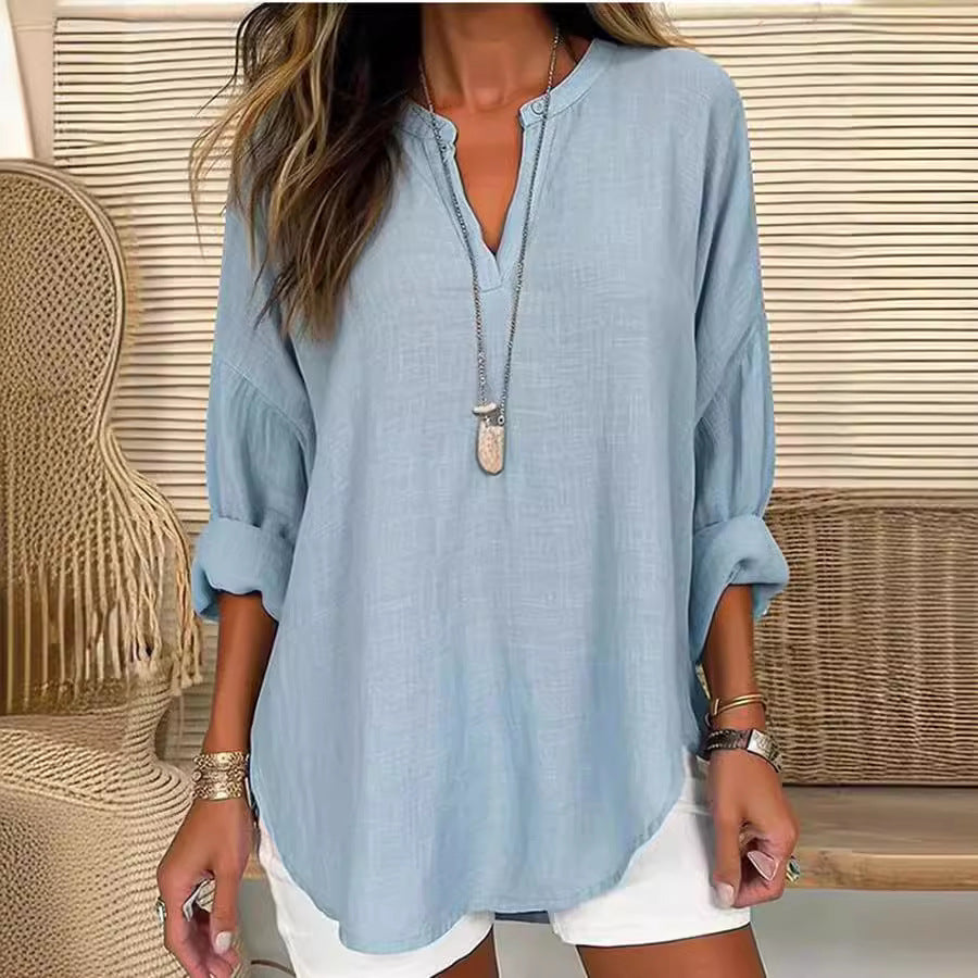 Classy Women's Small Buttons Curved Hem Women's T-shirt