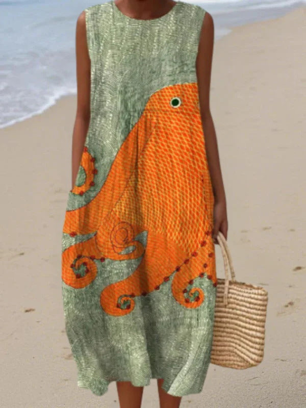 Sleeveless Pleated Large Version Loose-fitting Casual Dress