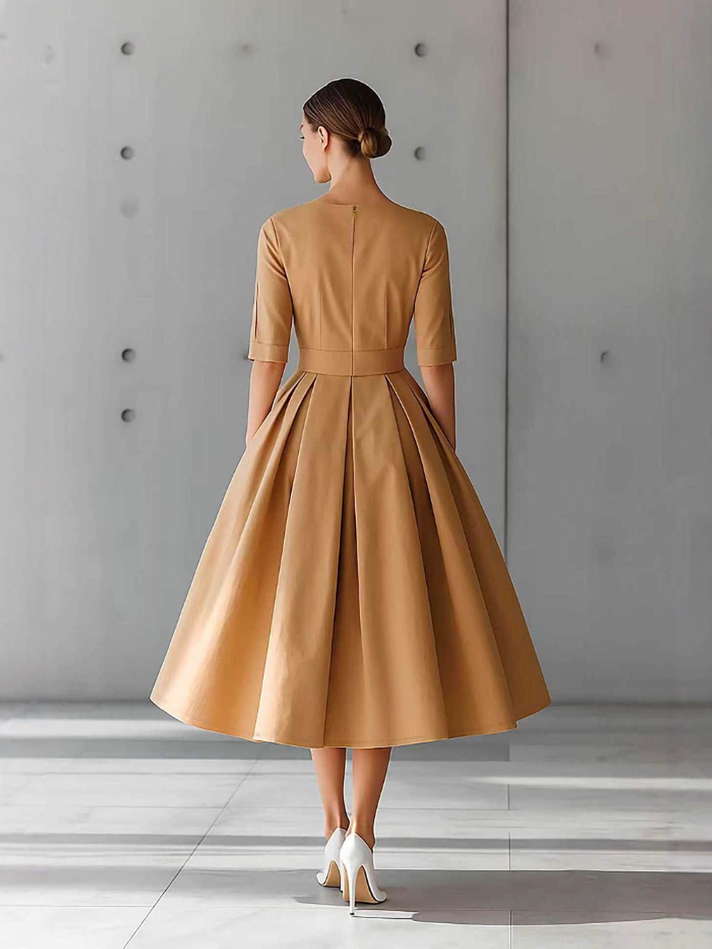 Fashion Casual Elegant Personality Design Three-quarter Sleeve Swing Dress