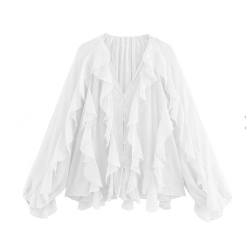 Women's Temperament Laminated Decoration Fashion Long Sleeve Blouse