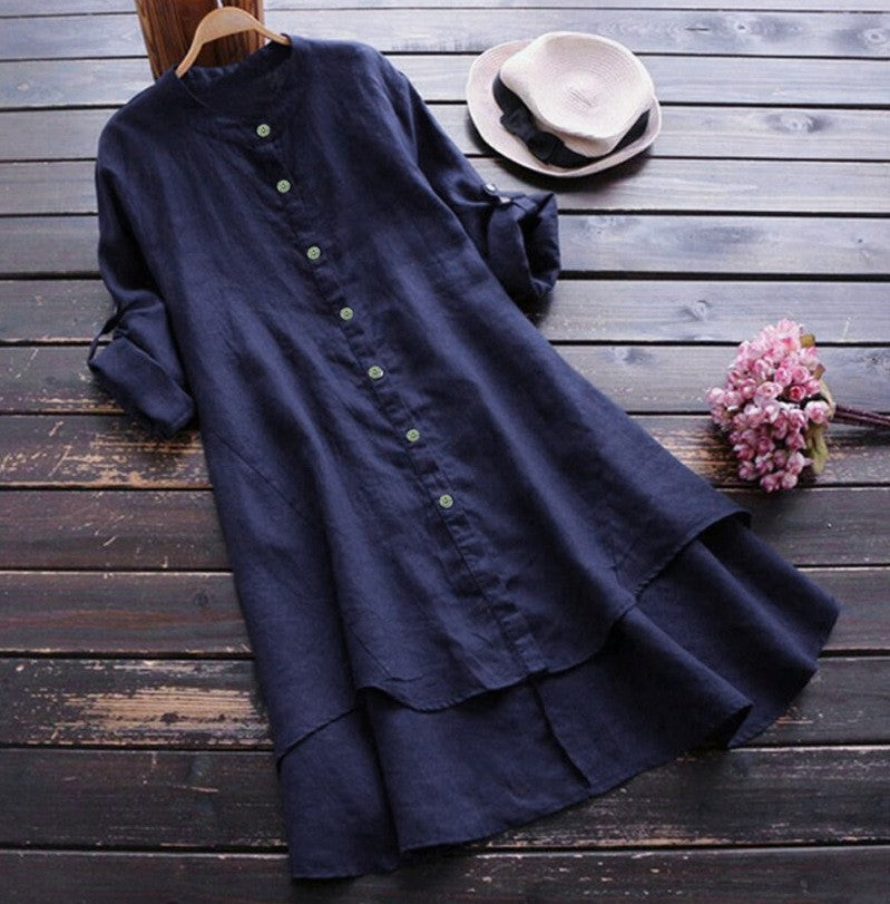 Color Buttons Cotton Long Sleeve Shirt Blouse