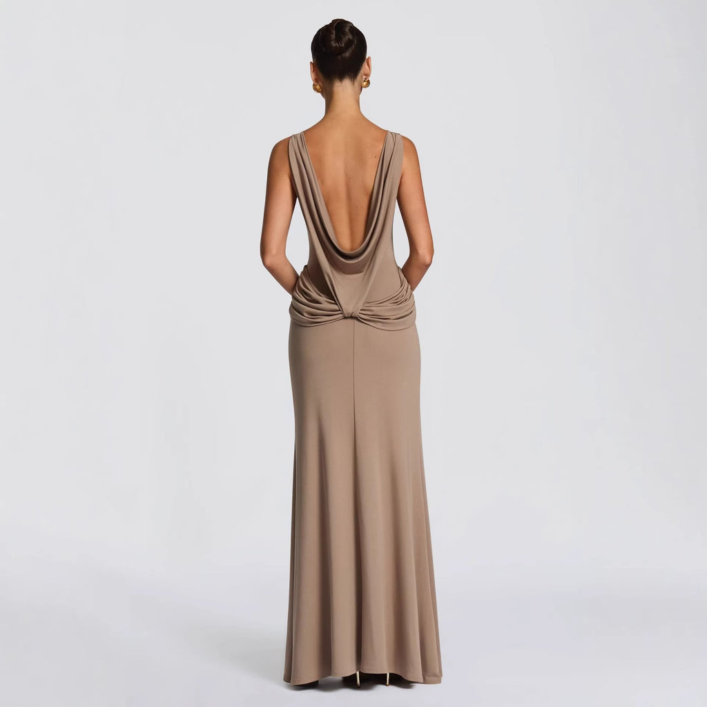 Women's Long-sleeved Pure Desire Draped Long Solid Dress