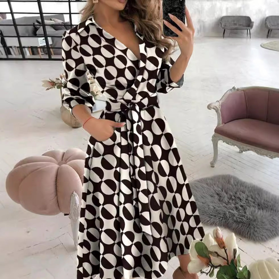 Women's Fashion Long Sleeve Printed Sheath Elegant Dress