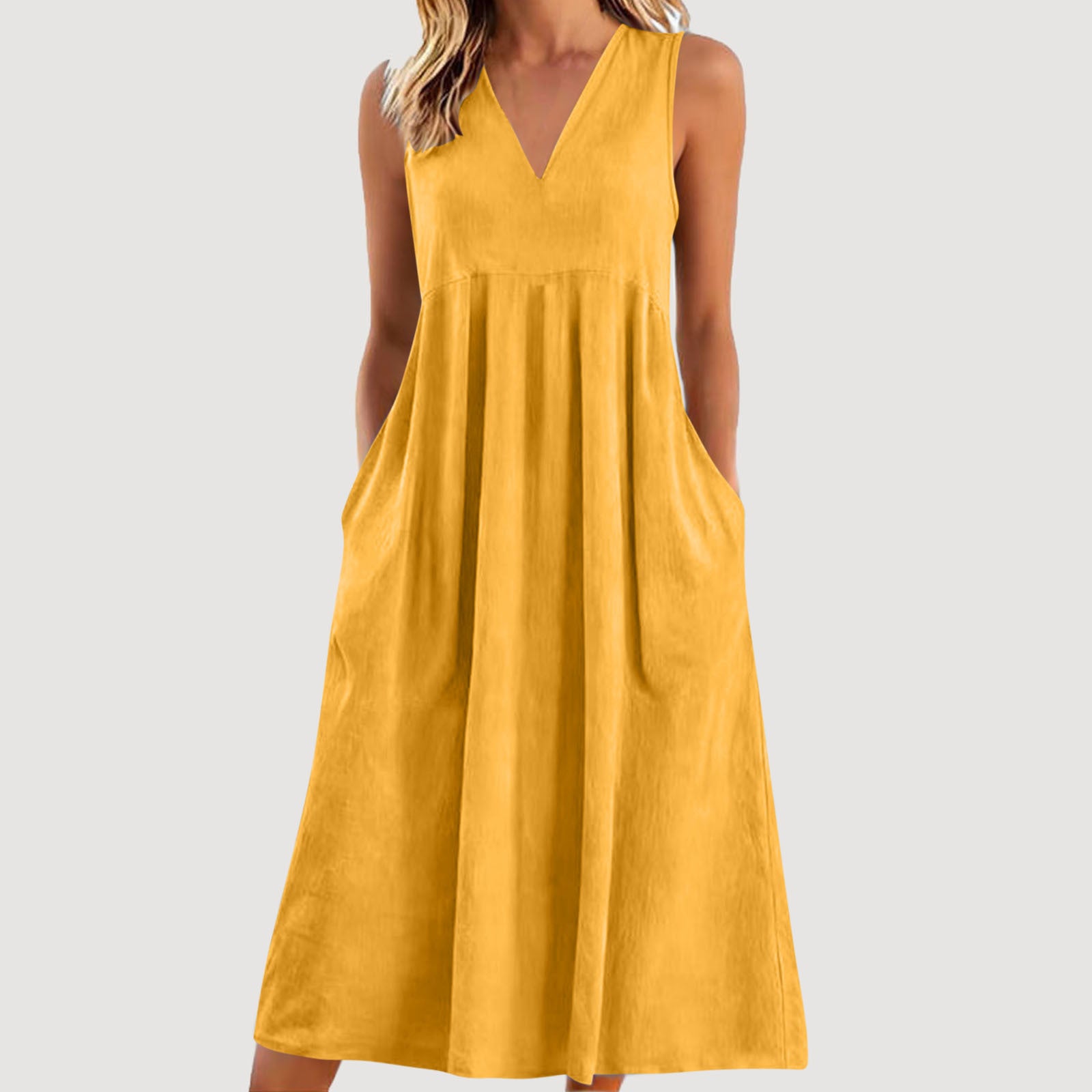 Women's Solid Color Pullover Sleeveless Cotton Linen Dress