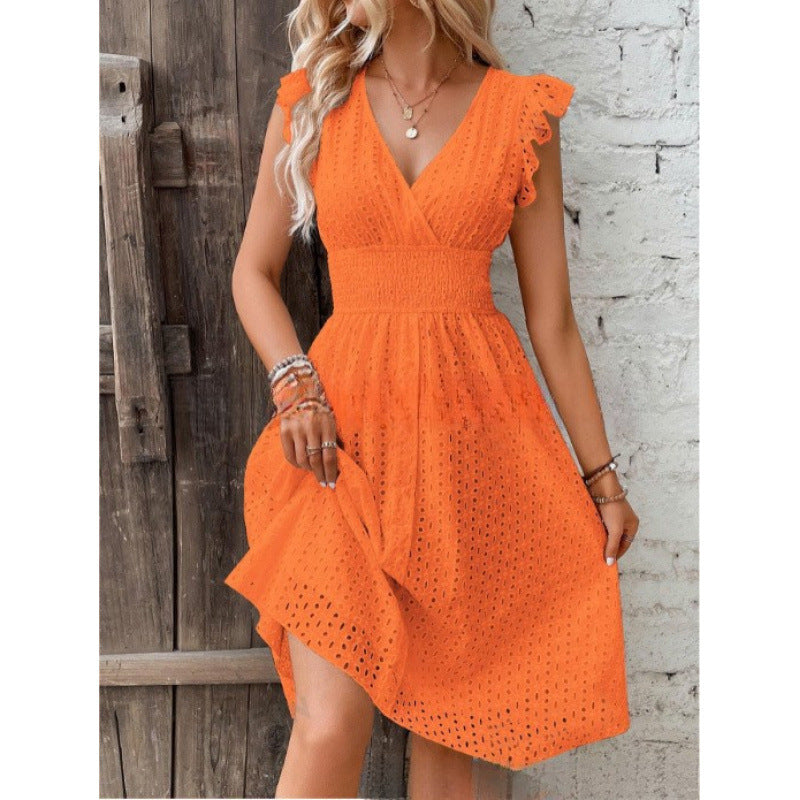 Classic Multicolor Summer Ruffle Sleeve Elegant Dress