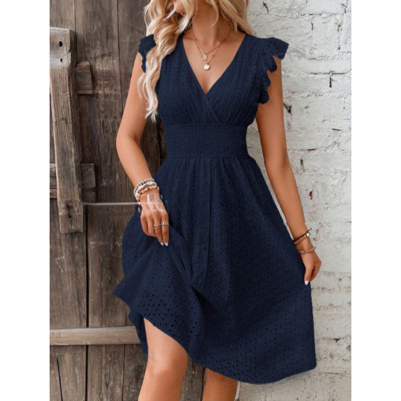 Classic Multicolor Summer Ruffle Sleeve Elegant Dress