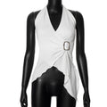 Women's Summer Solid Color Sleeveless Sexy Halter Women's T-shirt