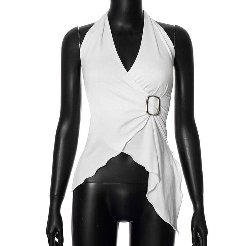 Women's Summer Solid Color Sleeveless Sexy Halter Women's T-shirt