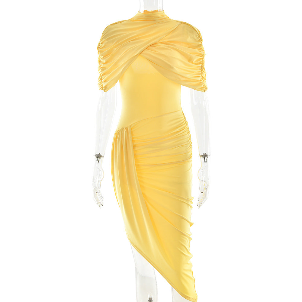 Women's Elegant Pleated Fashionable Sexy Backless Sheath Dress