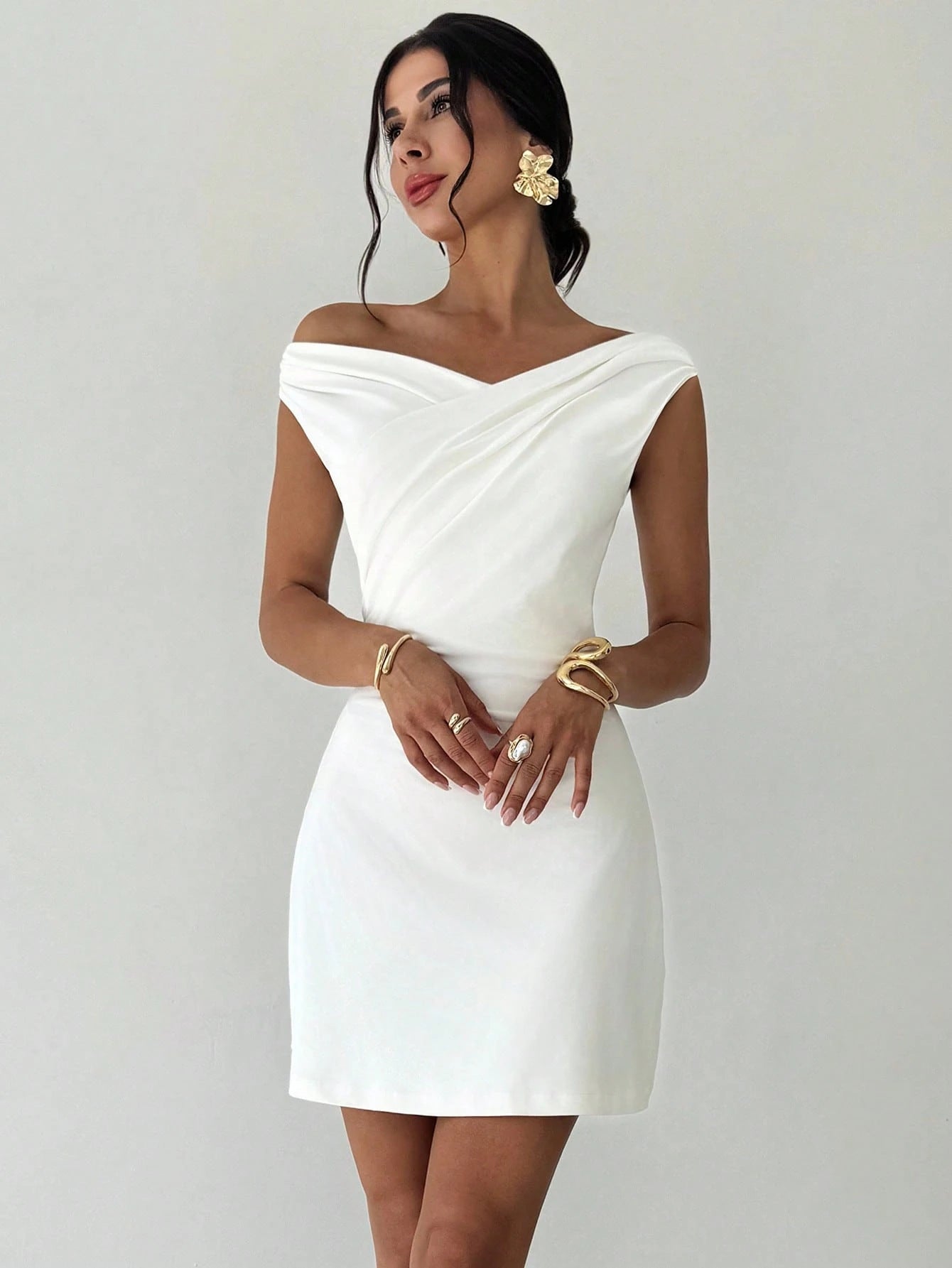 Irregular Cross Collar Stitching Sleeveless Slim Dress