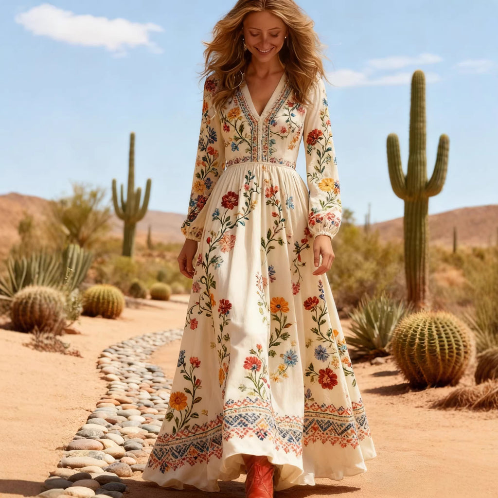 Long Sleeve Ethnic Style Bohemian Large Dress