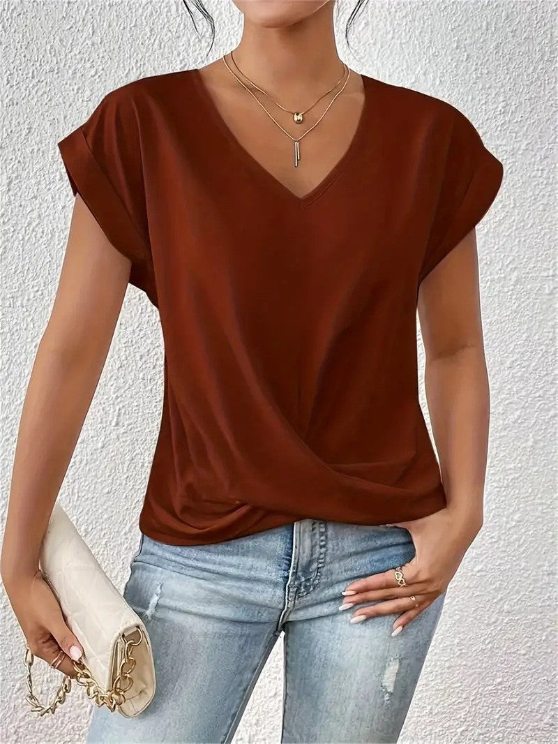 Pretty Women's Solid Color Elegant Sleeve Women's T-shirt