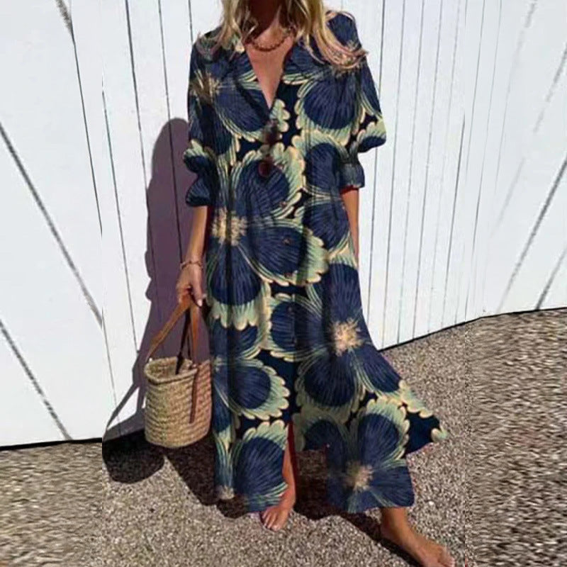 Beautiful Women's Pleated Print Temperament Commute Dress