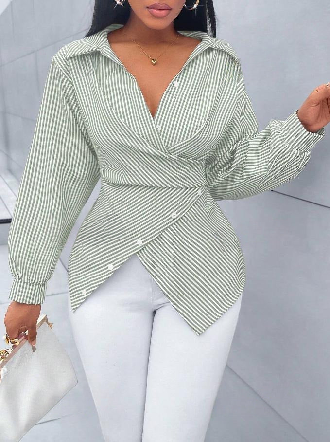 Women's Sexy Striped Long Sleeve Shirt Blouse