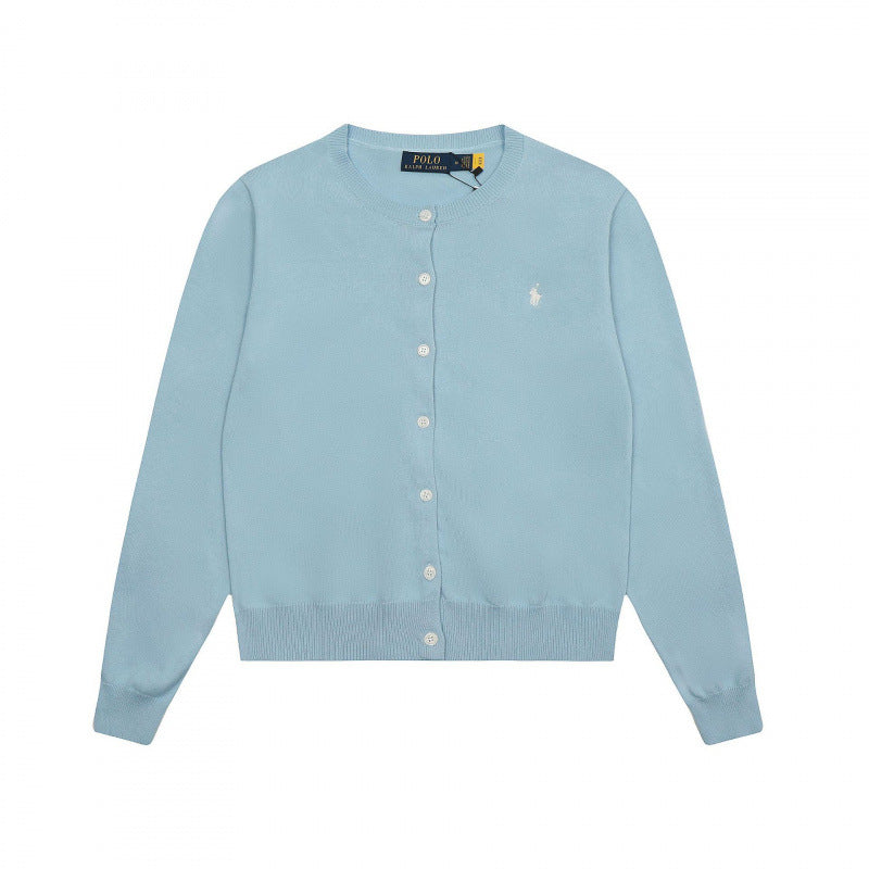 Color Round Neck Basic Pony Embroidered Knitted Long Women's Sweater