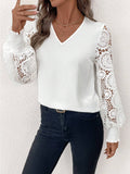 Women's Lace Oversleeve Shirt White Black Dark Blouse