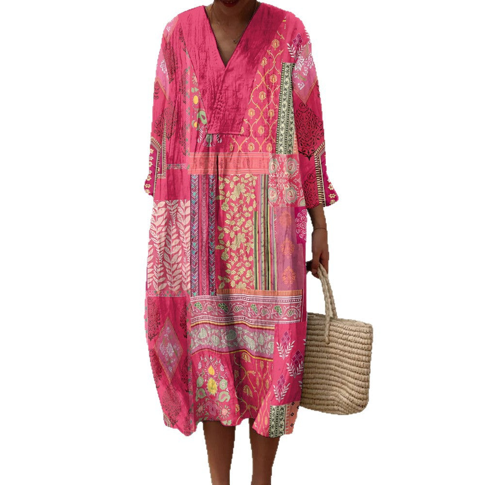 Women's Digital Printing Fashion Slim Printed Long Dress