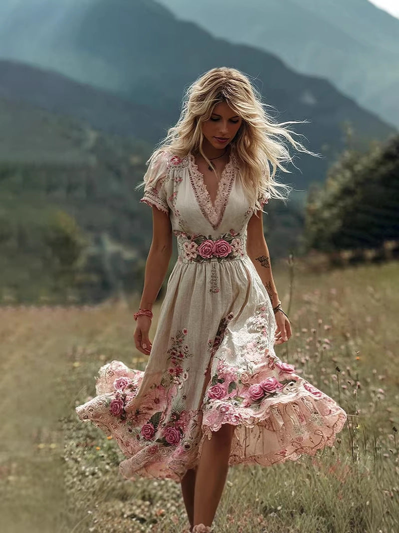 Women's Creative Totem Printed Wear Summer Sleeve Dress