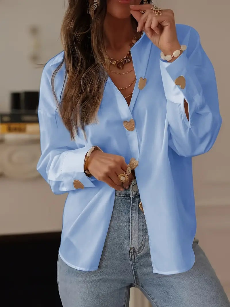 Women's Elegant Graceful Love Single-breasted Shirt Long Blouse