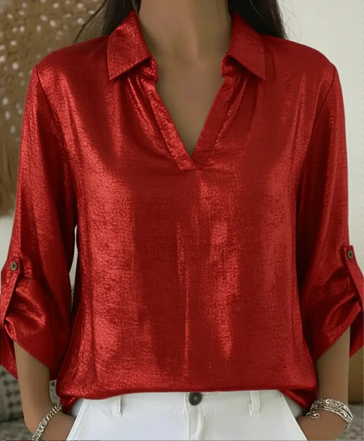 Women's Casual Loose Wear Bronzing Pocket T-shirt Tops