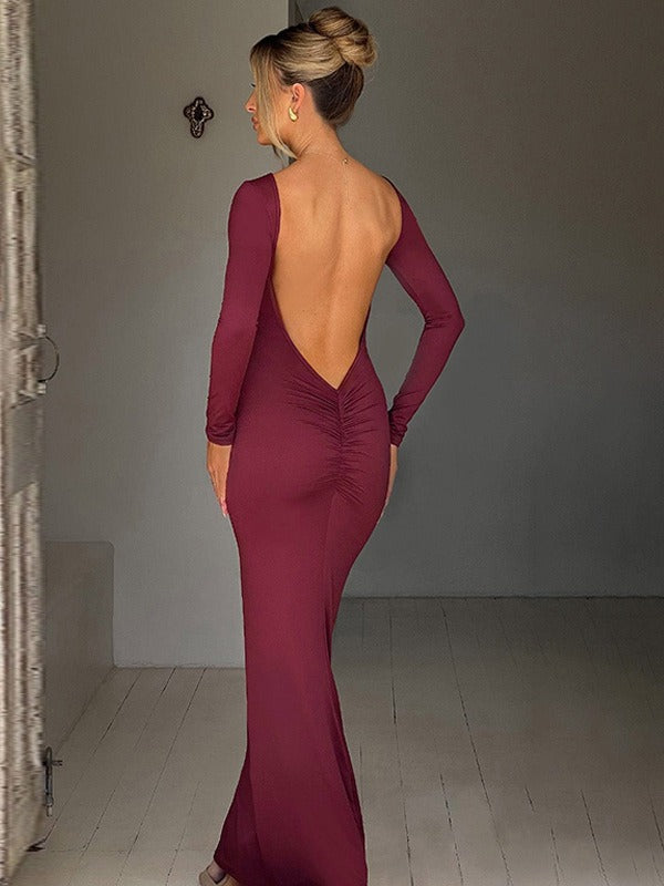 Comfortable Pretty Long-sleeved Backless Sexy Sheath Dress